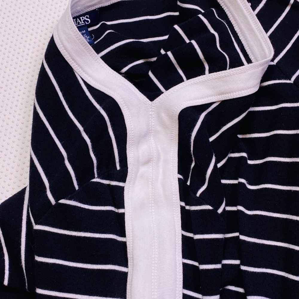 Chaps Boat Neck M Black White Stripe Lace Up 3/4 Sleeve Nautical Coastal Preppy - Picture 13 of 13